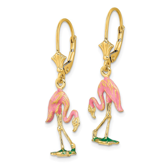 Buy Exclusive 14K White Gold Enamel 3D Flamingo Earrings - Stylish Luxury!-2