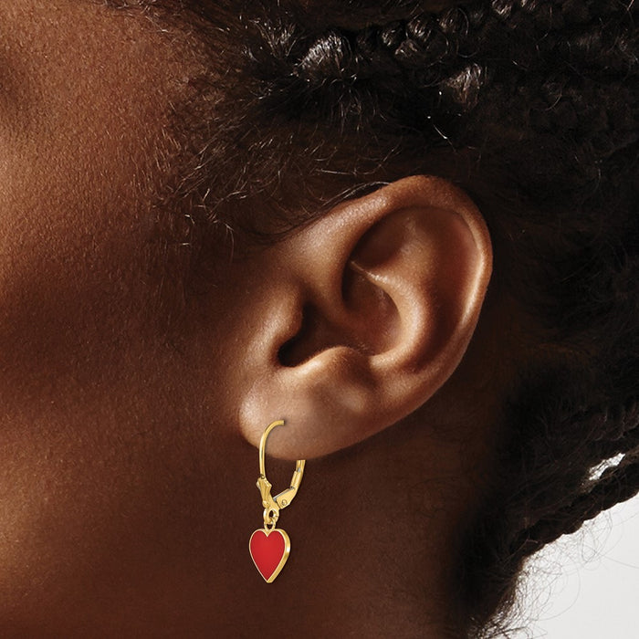 Exclusive 14K Gold Polished Enameled Heart Dangle Earrings - Stylish Value-3