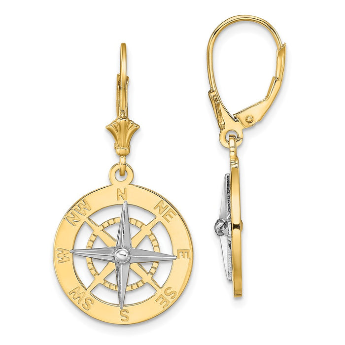 Shop Stylish 14K White Gold Nautical Compass Leverback Earrings - Luxury Design-1