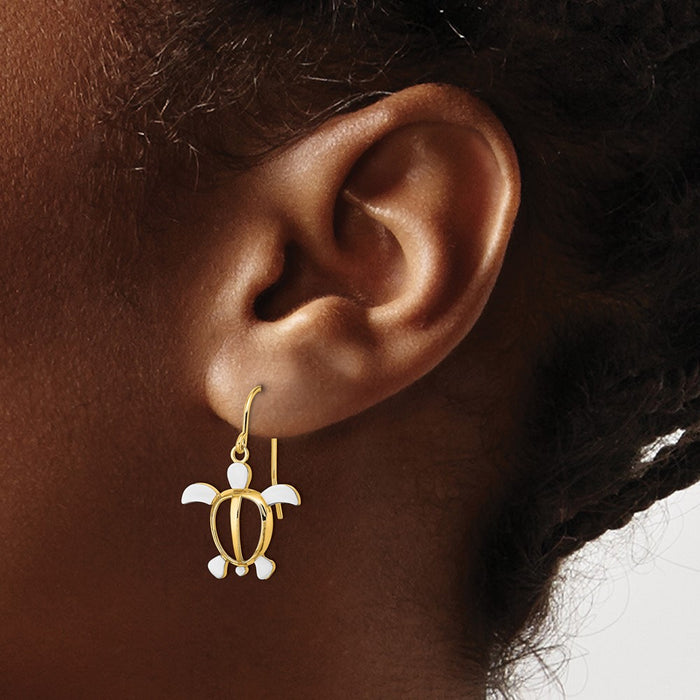 Shop Stylish 14K White Gold Sea Turtle Dangle Earrings | 0.85mm Rhodium-Plated-3