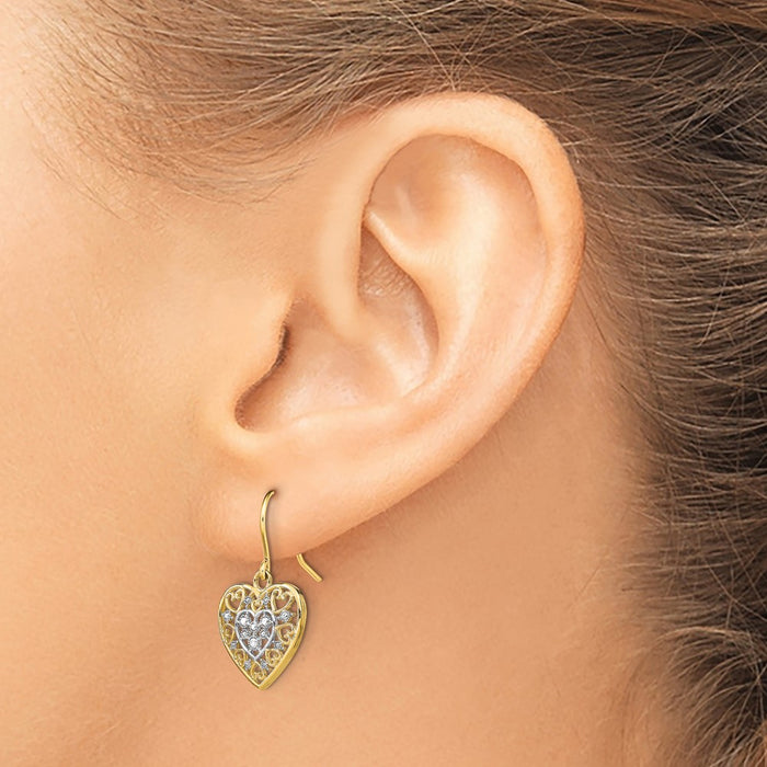 Buy 14K Gold Filigree Heart Earrings - Stylish & Rhodium-Plated Design-3