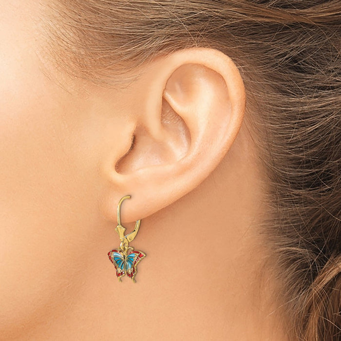 Shop Stylish 14K Gold Butterfly Leverback Earrings - 0.85mm, Enamel Wings-3