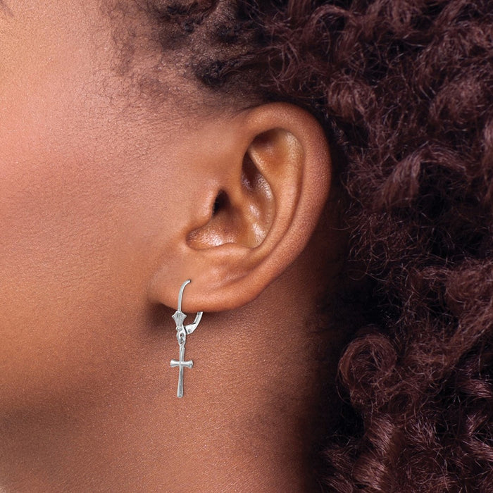 Shop Stylish 14K White Gold Cross Leverback Earrings - Polished & Elegant-3