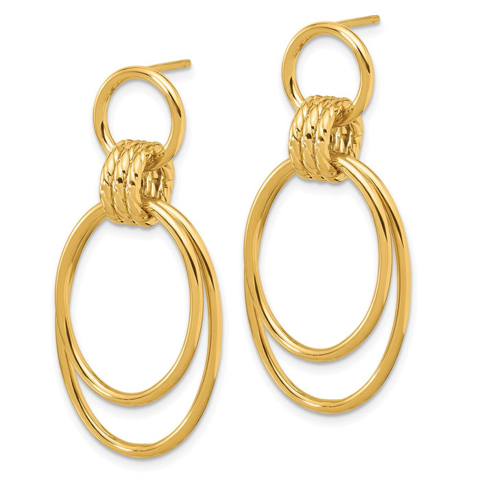 Designer 14K Gold Dangle Earrings - Stylish Polished & Textured Finish, 1.5"-2
