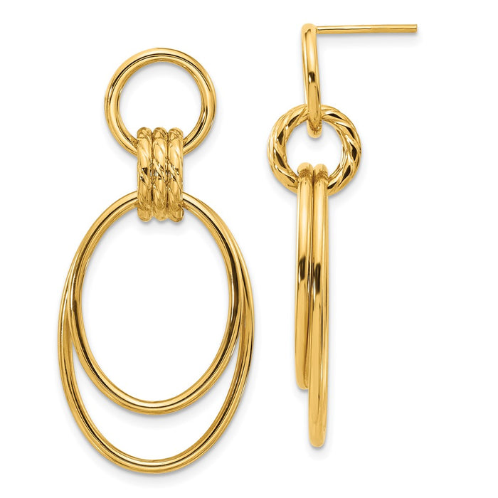 Designer 14K Gold Dangle Earrings - Stylish Polished & Textured Finish, 1.5"-1