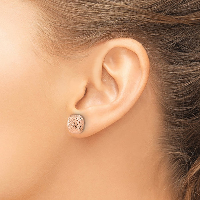 Buy Stylish 14K Rose Gold Diamond-Cut 10mm Puffed Square Stud Earrings-3