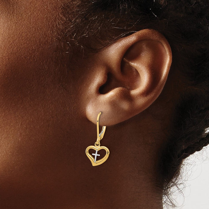 Shop 14K Two-Tone Polished Heart Leverback Dangle Earrings - Stylish Value!-3