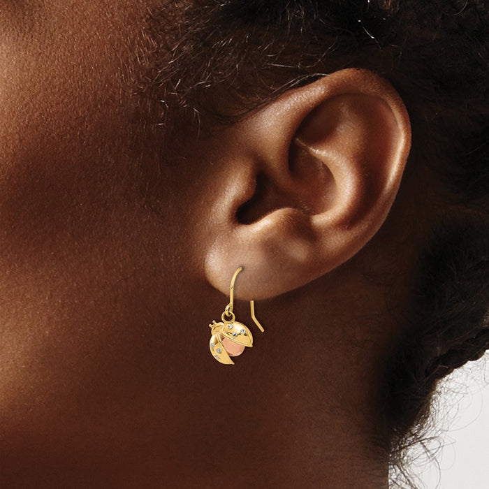 Exclusive 14K Gold Ladybug Dangle Earrings - Stylish Rose & White Rhodium Accents-3