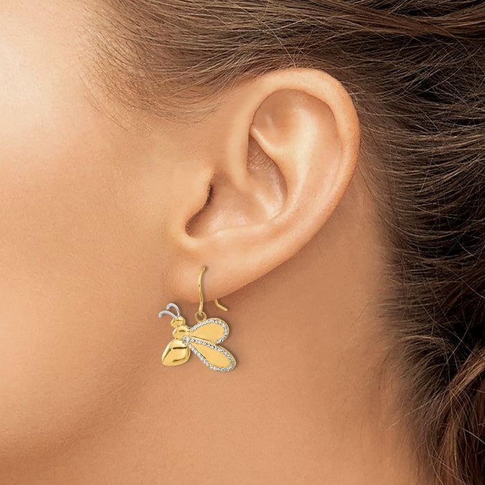 High-Quality 14K Gold Bee Dangle Earrings with White Rhodium Finish - Stylish Value-3