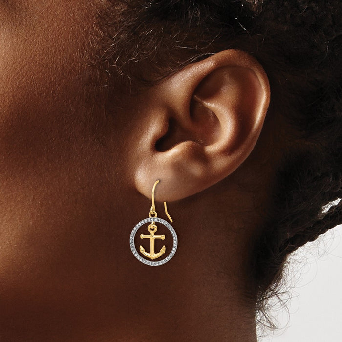 Buy Stylish 14K Gold & White Rhodium Double Circle Anchor Dangle Earrings-3