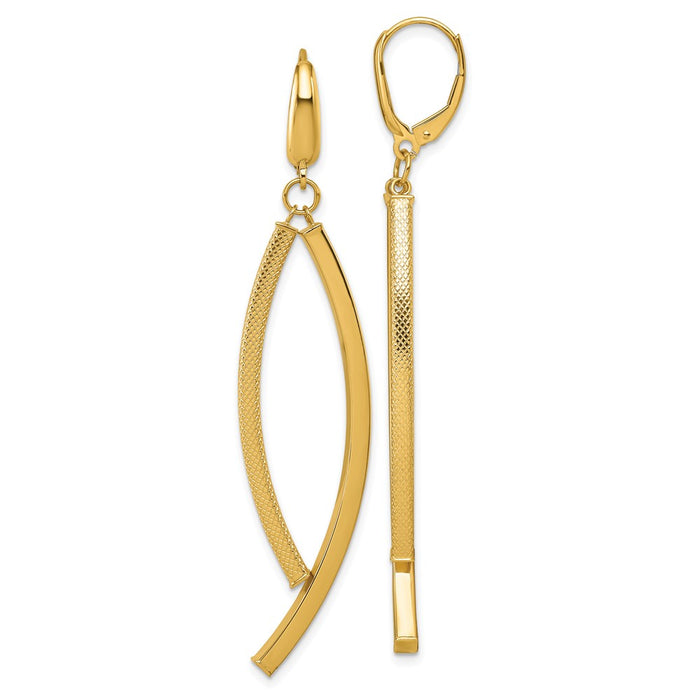 Shop Stylish 14K Gold Curved Bar Dangle Earrings - Polished & Textured, 1.5" Long-1