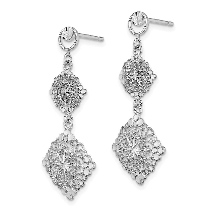 Shop Stylish 14K White Gold Diamond-Cut Filigree Medallion Drop Earrings-2