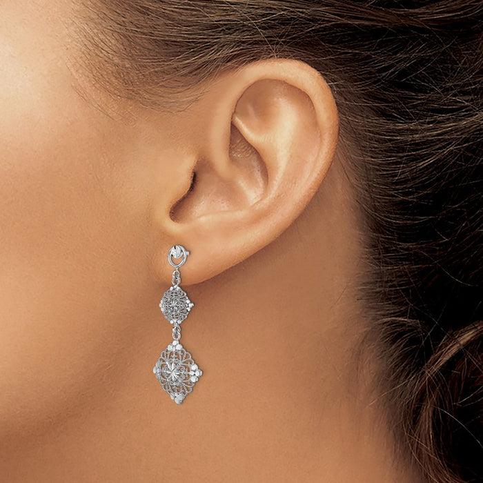 Shop Stylish 14K White Gold Diamond-Cut Filigree Medallion Drop Earrings-3
