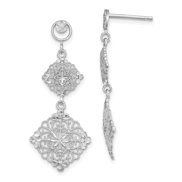 Shop Stylish 14K White Gold Diamond-Cut Filigree Medallion Drop Earrings-1