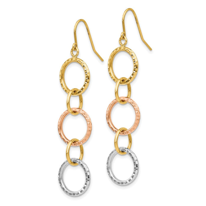 Buy Stylish 14K Tri-Color Gold Diamond-Cut Circle Dangle Earrings-2
