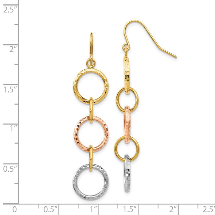Buy Stylish 14K Tri-Color Gold Diamond-Cut Circle Dangle Earrings-4