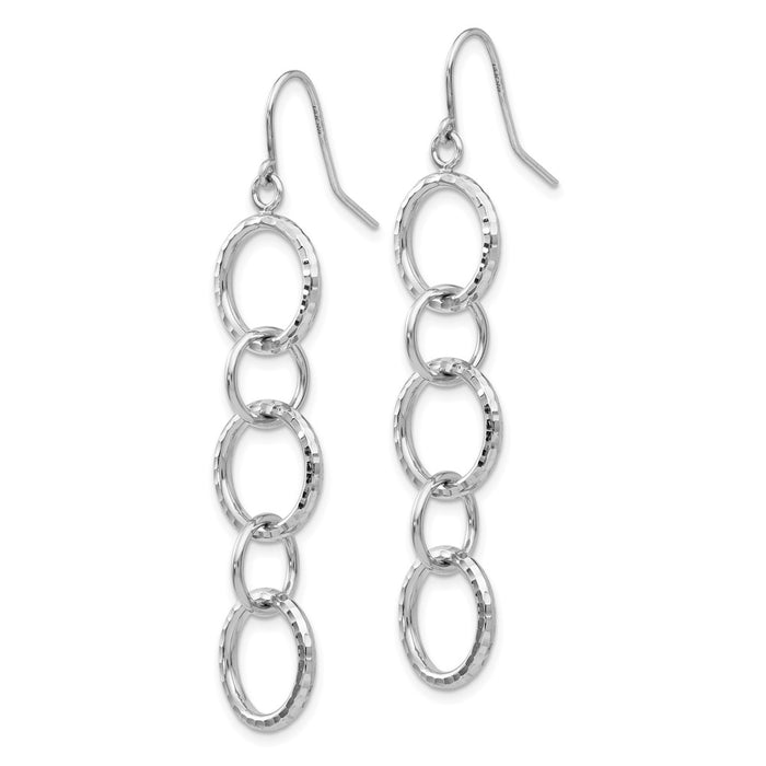 Designer 14K White Gold Diamond-Cut Circle Dangle Earrings - Affordable Luxury-2