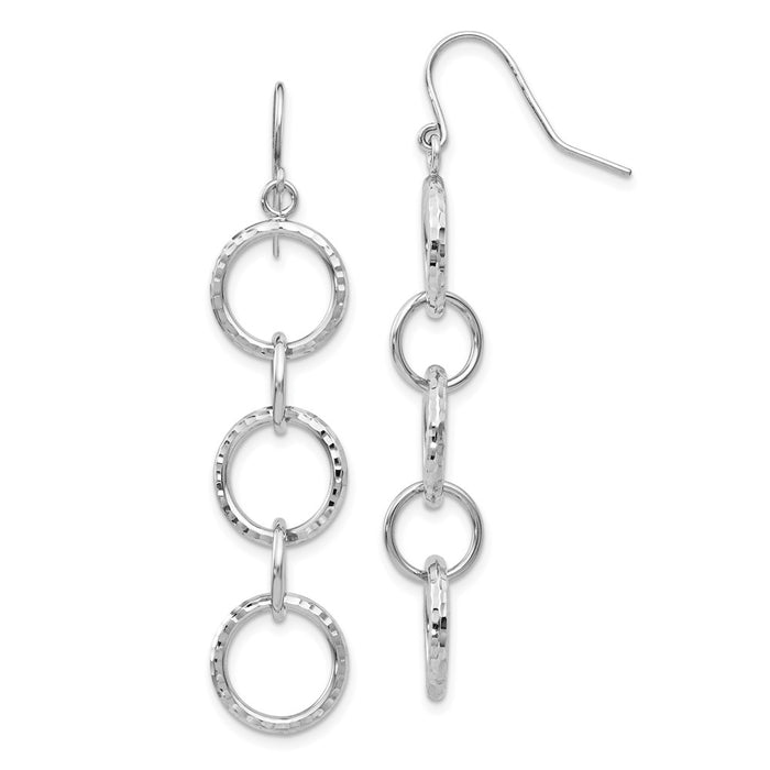 Designer 14K White Gold Diamond-Cut Circle Dangle Earrings - Affordable Luxury-1