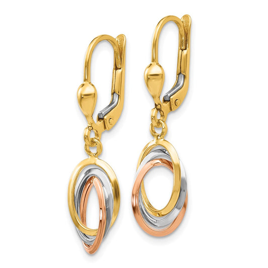 Shop Exclusive 14K Tri-Color Polished Drop Leverback Earrings - Stylish & Affordable!