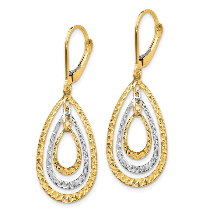 Exclusive 14K Two-Tone Diamond-Cut Leverback Earrings - Stylish & Affordable!-2