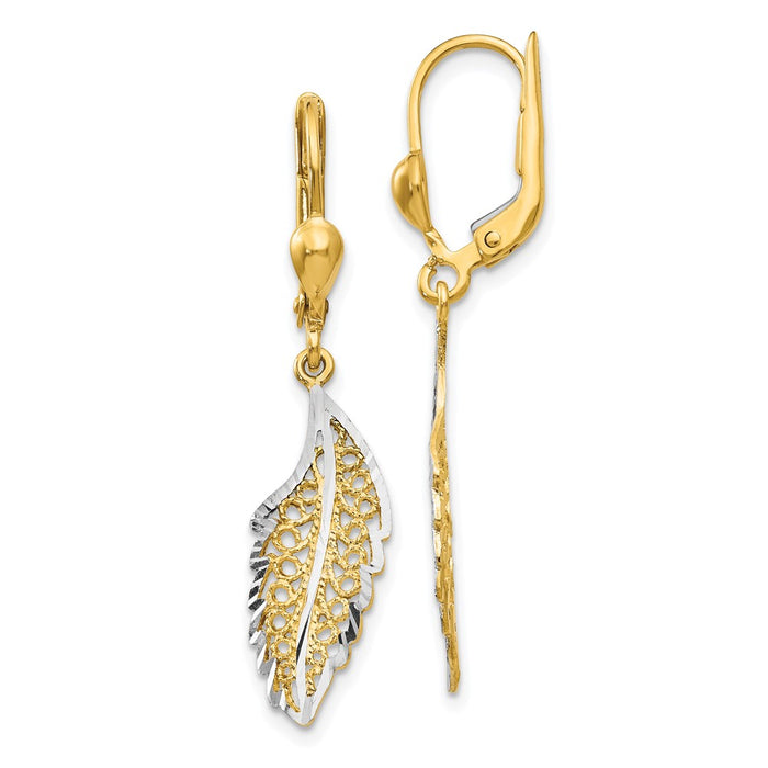 Shop Stylish 14K Gold & Rhodium-Plated Textured Leaf Earrings - Luxury Design-1