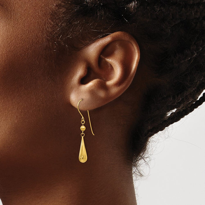 Exclusive 14K Gold Grooved Puffed Teardrop Earrings - Stylish Luxury-3