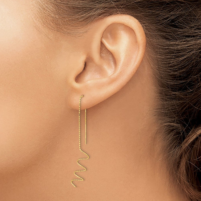 Exclusive 14K Gold Polished Diamond-Cut Spiral Threader Earrings - Stylish & Lightweight-3