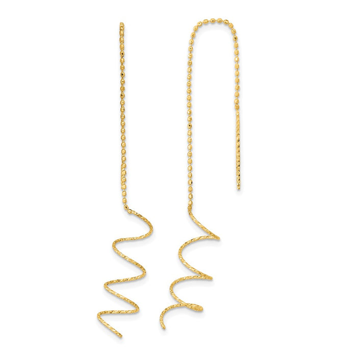 Exclusive 14K Gold Polished Diamond-Cut Spiral Threader Earrings - Stylish & Lightweight-1