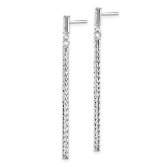 Shop Stylish 14K White Gold Polished Diamond-Cut Bar Dangle Earrings 1.5"