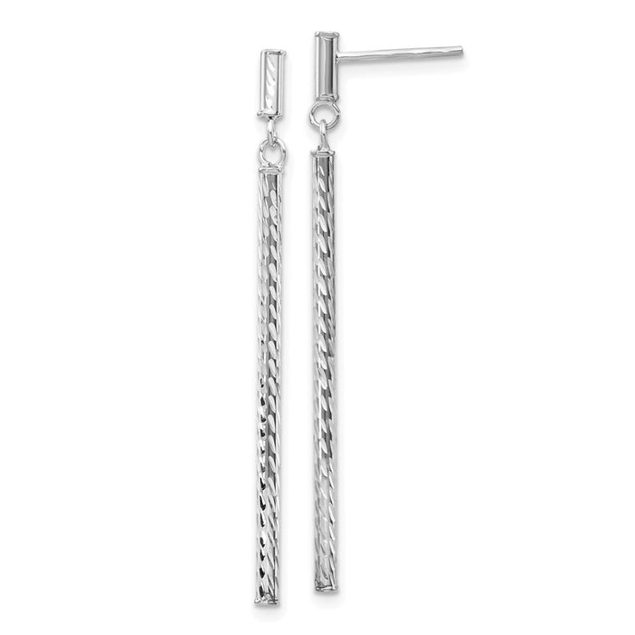 Shop Stylish 14K White Gold Polished Diamond-Cut Bar Dangle Earrings 1.5"-1