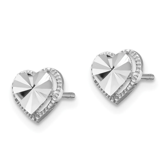 Exclusive 14K White Gold Diamond-Cut Heart Shaped Earrings - Stylish Value!-2