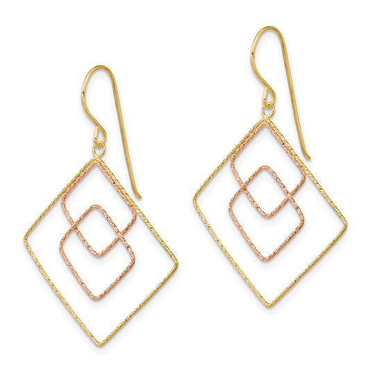 Exclusive 14K Two-Tone Diamond-Cut Graduated Square Drop Earrings - Stylish Value!
