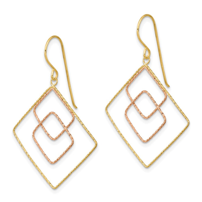 Exclusive 14K Two-Tone Diamond-Cut Graduated Square Drop Earrings - Stylish Value!-2
