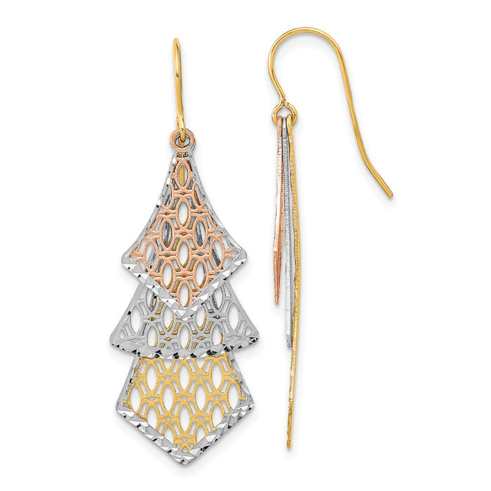 Shop 14K Tri-Color Polished Filigree Dangle Earrings - Stylish Luxury Jewelry-1