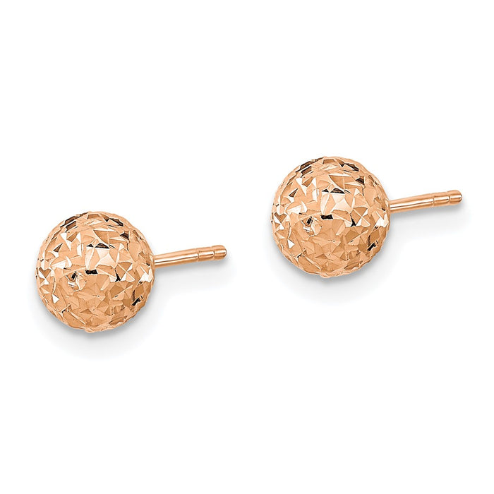 Buy Stylish 14K Rose Gold 6mm Diamond-Cut Ball Stud Earrings - Luxury Value!-2