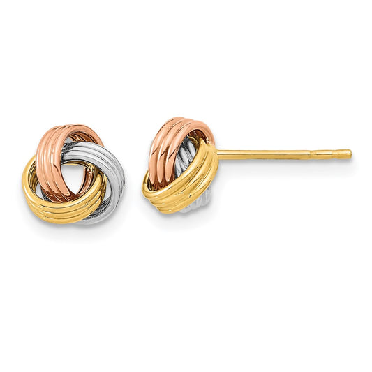 Shop Stylish 14K Gold Love Knot Earrings - 0.85mm with Rose & White Finish