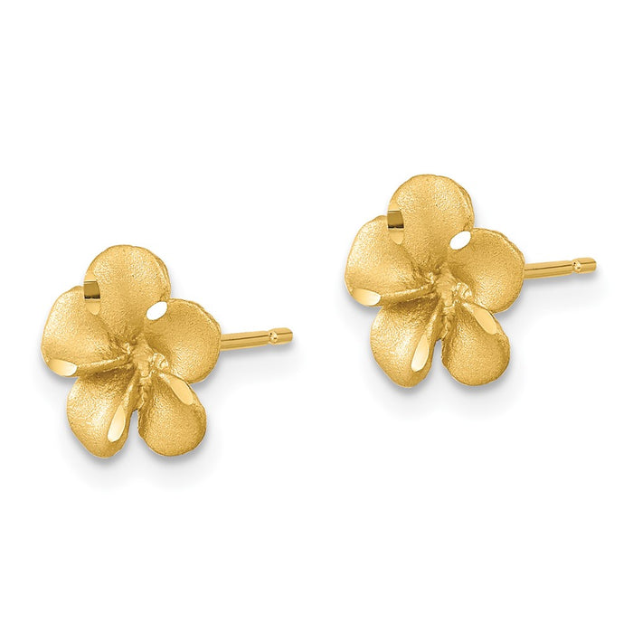 Shop 14K Gold Satin Finish Diamond-Cut Plumeria Stud Earrings - Stylish Value!-2