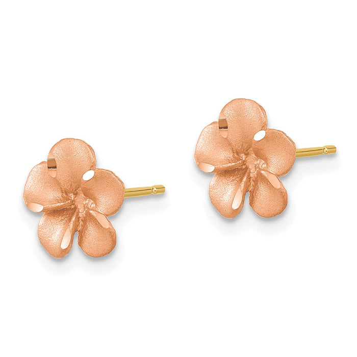 Buy Stylish 14K Rose Gold Plumeria Earrings - Diamond-Cut, Rhodium-Plated-2