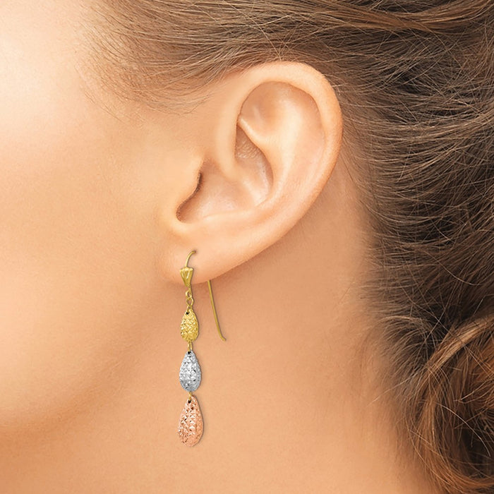 Buy Stylish 14K Tri-Color Gold Diamond-Cut Teardrop Dangle Earrings-3
