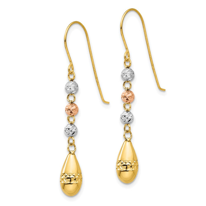 Exclusive 14K Tri-Color Diamond-Cut Teardrop Dangle Earrings - Stylish Value-2