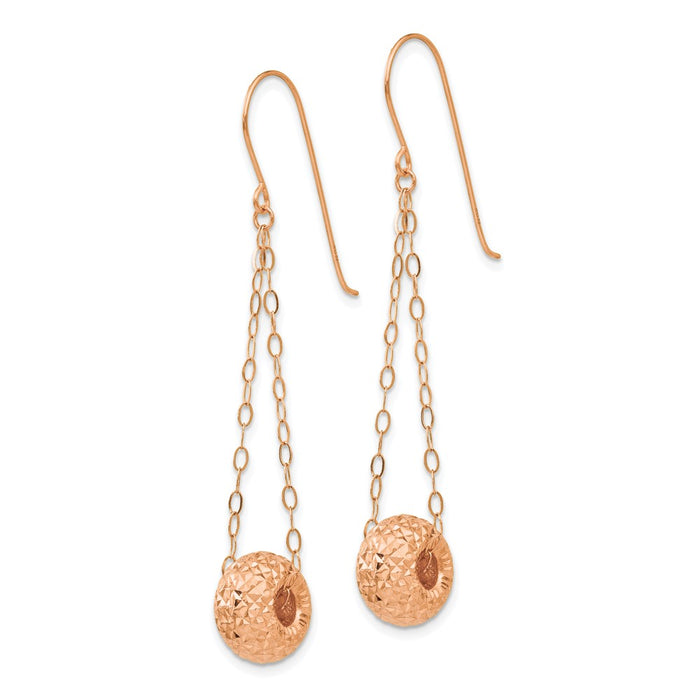 Shop 14K Rose Gold Diamond-Cut Puff Donut Bead Earrings - Stylish Chain Design-2