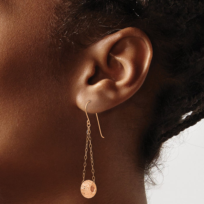 Shop 14K Rose Gold Diamond-Cut Puff Donut Bead Earrings - Stylish Chain Design-3