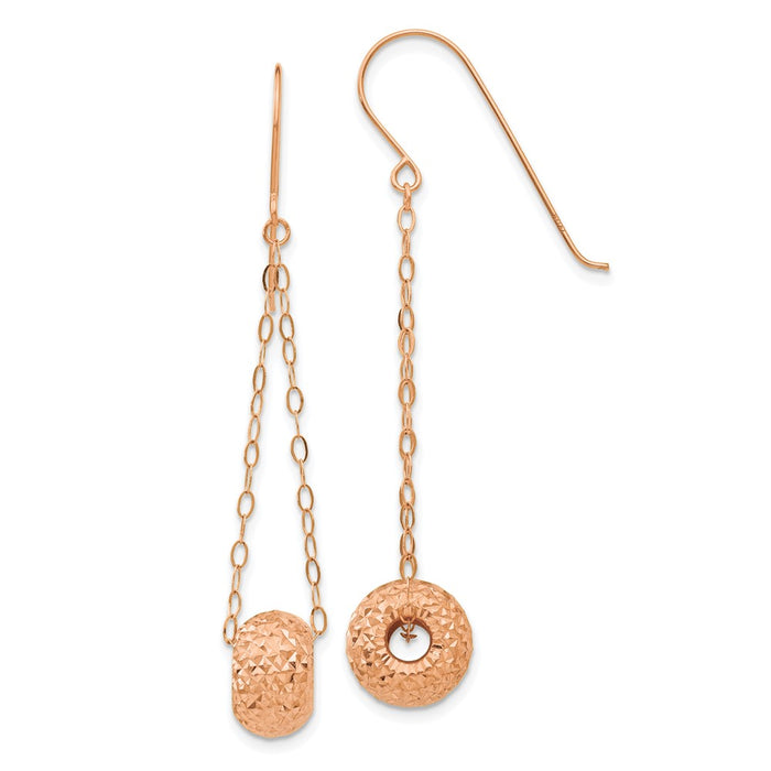 Shop 14K Rose Gold Diamond-Cut Puff Donut Bead Earrings - Stylish Chain Design-1