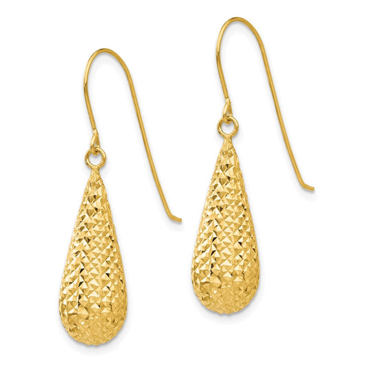 Buy 14K Gold Diamond-Cut Puff Teardrop Dangle Earrings - Stylish Design, Value!