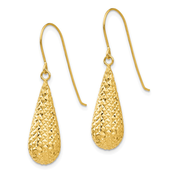 Buy 14K Gold Diamond-Cut Puff Teardrop Dangle Earrings - Stylish Design, Value!-2