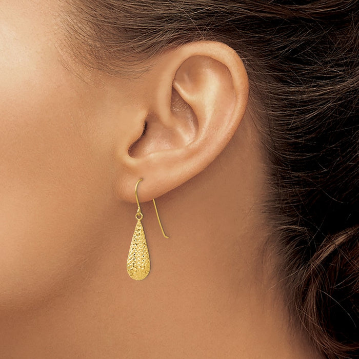 Buy 14K Gold Diamond-Cut Puff Teardrop Dangle Earrings - Stylish Design, Value!-3