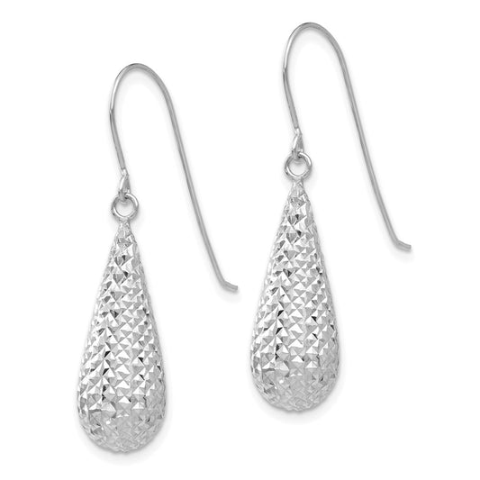 Buy Stylish 14K White Gold Diamond-Cut Puff Teardrop Dangle Earrings