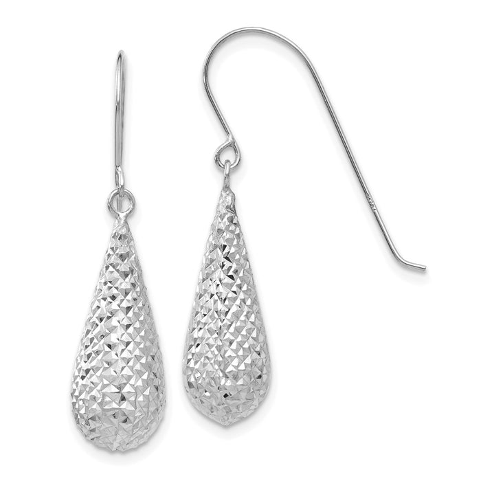 Buy Stylish 14K White Gold Diamond-Cut Puff Teardrop Dangle Earrings-1