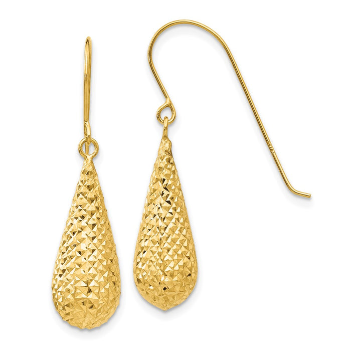 Buy 14K Gold Diamond-Cut Puff Teardrop Dangle Earrings - Stylish Design, Value!-1