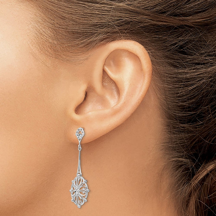 Buy Stylish 14K White Gold Diamond-Cut Filigree Earrings - Exclusive Design-3